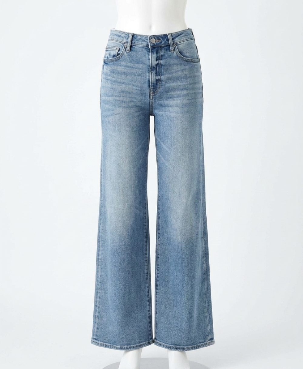 NEW HIDDEN happi vintage clean high rise wide comfort flare jeans in blue